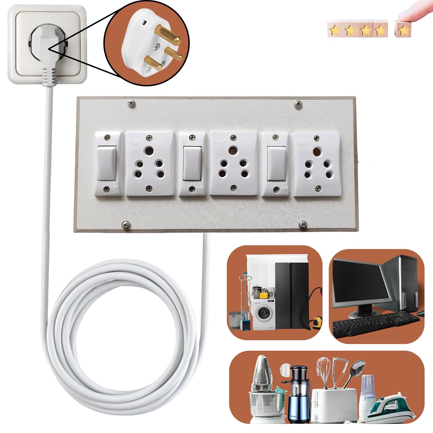 Anchore wooden 3-socket extension board with 2.5 meter cable